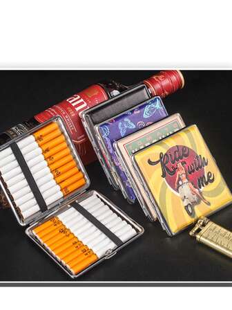 复古皮革金属香烟盒，1980年代服饰配件，男女皆宜