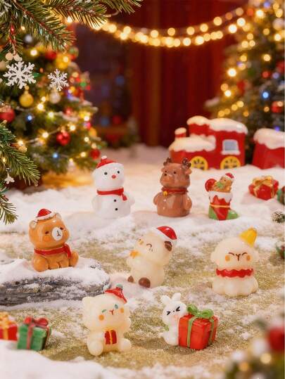 8/4/1pc Christmas Miniature Figurines, Cartoon Style Resin Santa Claus And Snowman, DIY Decorative Accessories For Christmas Tabletop, Cabinet, And Desktop, Festive Holiday Decor For Various Room Types, No Electricity Needed, Christmas Decorations, Best For Christmas