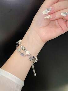 Correa de reloj de cadena de metal de concha de estrella compatible con Galaxy Watch 7/6/5/4 (40mm, 44mm, 47mm, 46mm, 41mm), Galaxy Watch 5 Pro (45mm), Galaxy Active 2, Galaxy The Watch 3 (18/20/22mm), compatible con HW Watch 5/4/3/2/1 y GT6/5/4/3/2, así como HW Watch Fit3/Fit4 y HW Band 8/9/10 NFC - Blanco - Ver 10