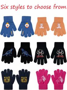 两双儿童秋冬户外运动手套，适合徒步、骑行、滑雪等运动，保暖舒适。可爱印花针织手套，男女童皆宜，防风防寒（适合4-10岁儿童）。 - 彩色 - 查看 2