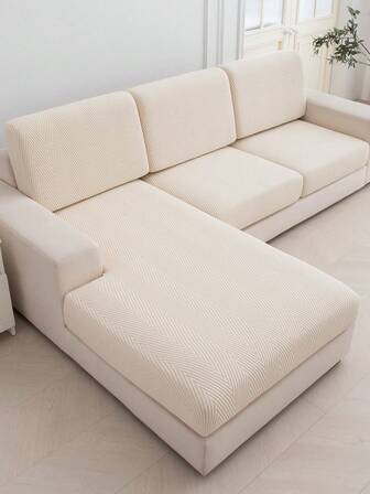 1pc Beige Elastic Sofa Seat Cushion Cover, Backrest Cover, Sofa Protector, Dust-Proof And Dirt-Resistant, Removable And Washable, Suitable For All Seasons, Ideal For Living Room Decor