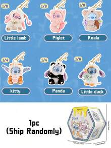 Caja ciega de peluche de fiesta animal de Lilo y Stitch, con adorables llaveros de Stitch disfrazado en varios temas de animales (cordero, cerdito, panda, koala, pato y talla grande), material de peluche suave y esponjoso, tacto delicado, detalles intrincados en disfraces y expresiones faciales, coleccionable sorpresa con selección aleatoria, posibles estilos ocultos para mayor emoción, accesorio de llavero resistente, perfecto para decorar bolsos, llaves, mochilas o como decoración de escritorio, ideal para fans, entusiastas de Lilo y Stitch, adolescentes, excelente para regalos (cumpleaños, fiestas, recuerdos), costura de alta calidad para durabilidad, imprescindible para coleccionistas de juguetes de peluche. - Multicolor - Ver 14