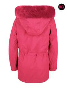 Little Big City abrigo para niña invierno con gorro afelpado, forro suave tipo peluche, cierre frontal y botones dorados, abrigo térmico casual elegante con ajuste en cintura y bolsillos – colores camel, fiusha, marino, negro y verde militar - Rosa - Ver 8