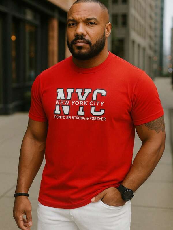 Camisa Bordado PontoBR NYC Trabalho Verão com Gola Redonda e Manga Curta Confortável e Respirável