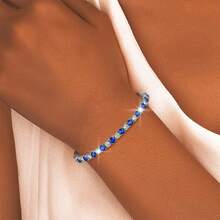 1pc Minimalist 925 Sterling Silver Cubic Zirconia Geometric Square Tennis Chain Bracelet For Women, Versatile For Daily Wear, Gift, Party, Vacation, Valentine's Day - Blue - View 2