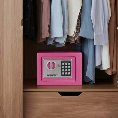 ROLOWAY Couple Fireproof Lock Box - Available In Two Colors: Cherry Blossom Pink And Sky Blue. Digital Password + Emergency Key. Mini Household Lock Box With Night Vision Sensor Light. Perfect For Cash, Jewelry, And Important Documents. Ideal Gift For Valentine, And Online Shopping Festivals Valentine