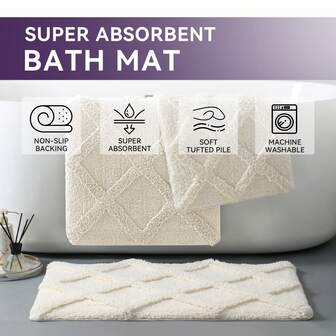 Thick Cotton Hotel Bathroom Floor Mat, Absorbent Bathroom Doormat, Non-Slip Toilet Washroom Rug