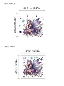 1pc Multi-Size PVC Removable Wall Sticker, Featuring Elegant Purple Fairy, Butterfly Bouquet, Girl Silhouette With English Letters, Cute Fairy On Swing, Clouds And Hearts Decor, Suitable For Bedroom, Living Room, Study, Dining Room, Bathroom, Home Wall Decoration - Multicolor - View 9