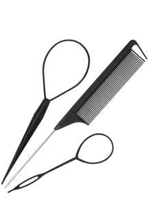 Hair Styling Tool Set - 3 Pcs French Braid Tool, Rat Tail Comb, And Metal Braiding Pin In - Multicolor - View 2