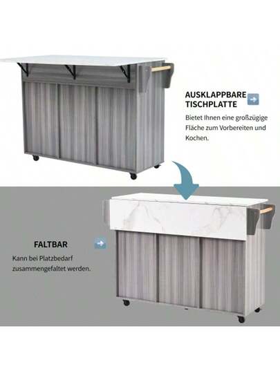 139x46(71)X91.5cm Dining Trolley/Sideboard, Zwart Body Solid Wood Grain Worktop, Fold Down Storage Door, Casters, Replaceable Feet, Room, Kitchen. Serving Trolley/Side Cabinet, Grijs Veneer The Wit Marble ation Cabinet/Fold Worktop/Storage Doors/R view 7