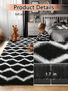 1 块毛绒地毯，防滑地毯，适用于家庭、客厅、卧室 - 黑與白 - 查看 5
