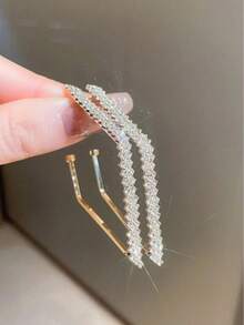 1 Pair Elegant Geometric Diamond Shaped Metal Earrings, Fashionable And Versatile For Women Valentine's Day Accessories - Multicolor - View 6