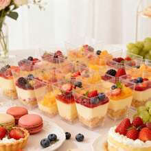 5oz Square Plastic Dessert Cups With Lids And Spoons, 25/50/100 Pcs Set, Parfait/Appetizer Cups For Yogurt, Mousse, Ice Cream, Pudding - Reusable Clear Containers, Birthday, Wedding, Holiday (Christmas, Eid, Oktoberfest) Gifts, Party, Festival Dessert Supplies