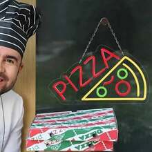 Fomzze Pizza Neon Sign, Suitable For Pizza Shop Decor, Pizza Shaped Neon Sign, Pizza LED Neon Light, Suitable For Bedroom Decor, Wall Decor, Outdoor Christmas Decor