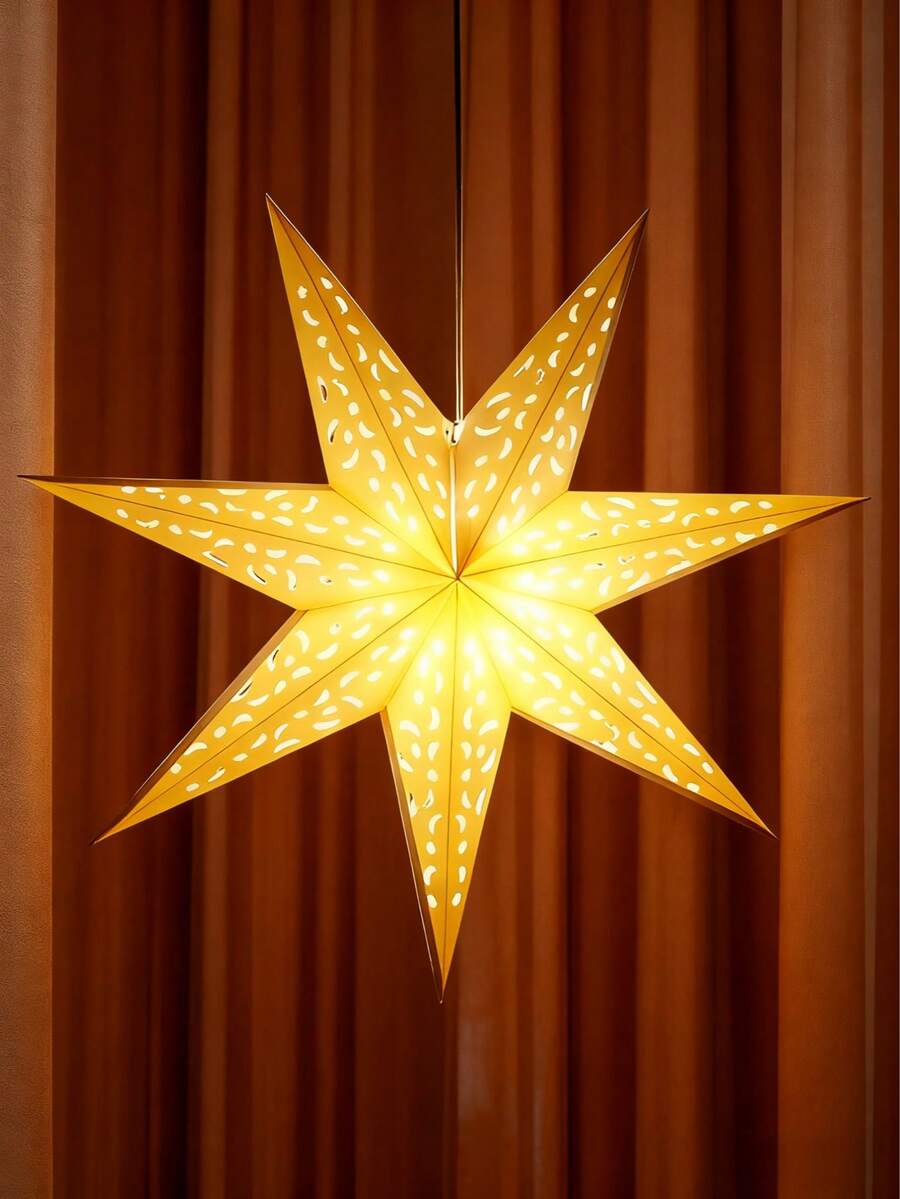 1pc Foldable Hanging LED Starlight Lamp, Battery Not Included, Star & Moon Paper Lamp, Star Shaped Lamp, Hollow Paper Lamp, Suitable For Room Decor, Party, Christmas Decoration - Ngôi sao - Xem 1