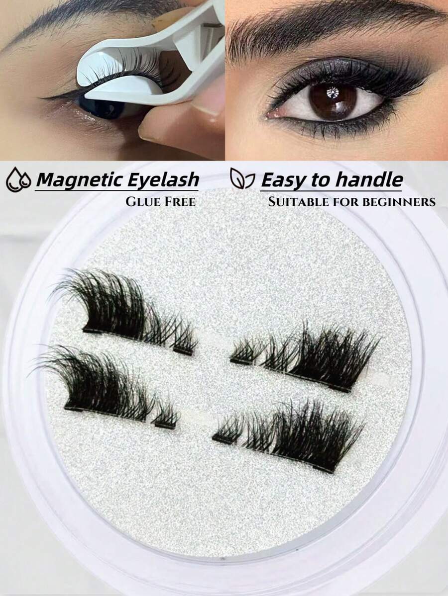 1 Cặp mi giả từ tính, kiểu nửa mi, không cần keo, mi ngắn từ tính, hiệu ứng trang điểm mắt mèo tự nhiên, có thể tái sử dụng, phù hợp cho nối mi, lý tưởng cho người hay làm việc nhà, các blogger làm đẹp và làm quà tặng. - Nửa lông mi - Xem 1