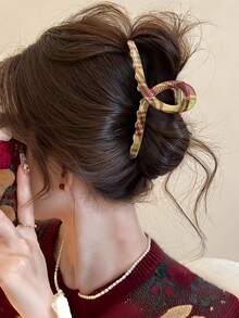 1 Stück karierte Schleife Haarklammer, elegantes Haarklammer Haaraccessoire, Winterdutt Haarspange, Neuer Stil Kopfschmuck 2025 - Verschiedenfarbig - Übersicht 3