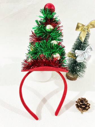 1件装女士圣诞老人头饰绿叶红色亮片大鹿角发箍、发带、头饰、发圈