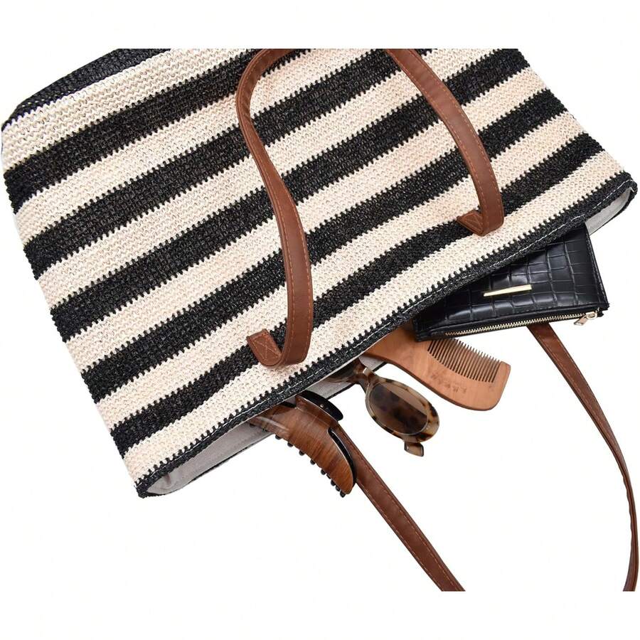 Bolsa de Playa para Mujer Tipo Tote Amplia con Asas, en Diferentes Diseños y Colores,Fabricada en Polipropileno y Poliéster, Fácil de Limpiar, para el Verano - Multicolor 2024 - Ver 1