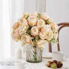 1 Stück/80 Stiele romantischer Seiden-Pfingstrosen-Hortensien-Strauß, Künstliche Blumenanordnung, Plastikblumen-Handstrauß, geeignet für Hochzeit/Zuhause/Schlafzimmer/Wohnzimmer/Esszimmertisch Dekoration/Brautstrauß/Muttertag - Champagnerfarben - Übersicht 6