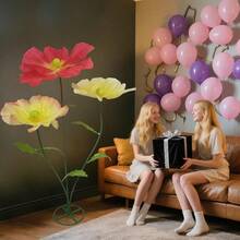 Large Artificial Flower For Decoration With Stands 5.6 Ft Artificial Silk Giant Flower Big Artificial Flores Gigantes For Wedding Party Banquet Backdrop Decor Photography Props Window Display Ideal For Elegant Event Settings Indoor And Outdoor Use Realistic Texture And Durable Material For LongLasting Visual Impact - 黃紅 - 查看 2