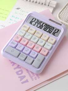 1pc 12-Digit Solar-Powered Dopamine Calculator, Made Of High-Quality Materials, Flexible Buttons, Solar + Battery Dual Power Supply, Suitable For Finance, Retail, Front Desk, School, Stylish Calculator - Single Piece - View 14