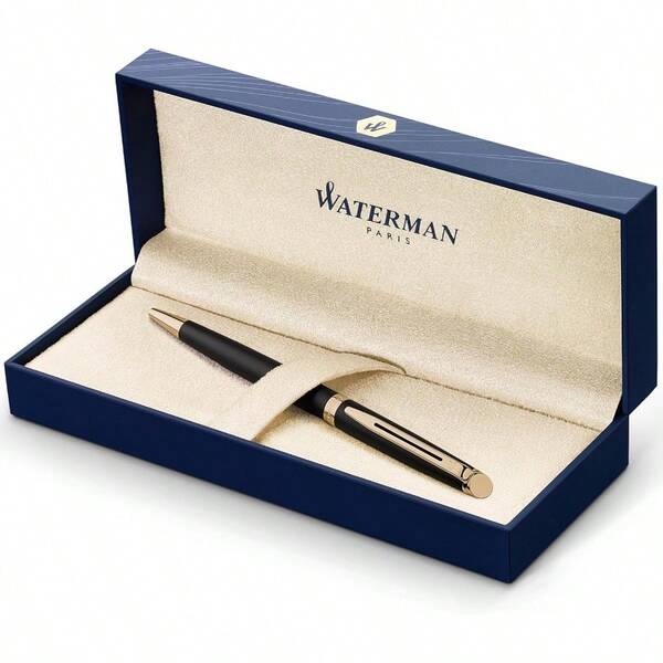 Hémisphère Ballpoint Pen Matte Black With 23k Gold Trim Medium Point With Blue Ink Cartridge Gift Box