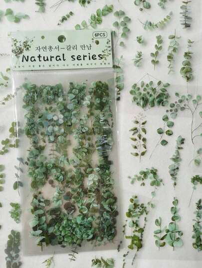 1pack Vintage Eucalyptus Plant & Flowers Pvc Waterproof Decorative Sticker (6pcs) Back To School