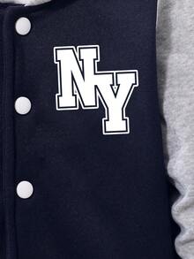 青少年男童休闲日常通勤运动风撞色字母印花保暖连帽外套和运动裤套装，秋冬季