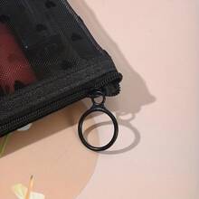 Beige And Black Storage Bag Set, Heart-Shaped Design, Transparent Viewable, Portable Storage Bags, Suitable Storing Lipsticks And Other Small Items - Black - View 7