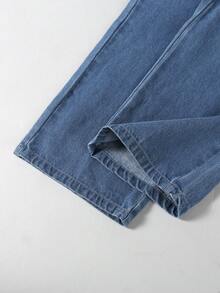 1 pièce Jeans en denim classique, décontracté et vintage, confortable, bleu moyen, nouvelle arrivée pour l'automne/hiver - Jean bleu - Voir 6
