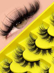 6 Pairs Volume Cat Eye Artificial Mink False Eyelashes Manga Fake Eyelashes Natural Fluffy Faux Eyelashes Cross Wispy Dramatic Volume Lashes Extension For Natural Look - Black - View 4