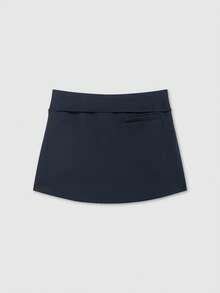 Women's Casual Versatile Solid Color Zipper Waist Belt Skorts Summer - Navy Blue - View 2