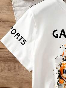 Camiseta casual de manga corta y cuello redondo con gráfico de videojuego para niño - Blanco - Ver 4