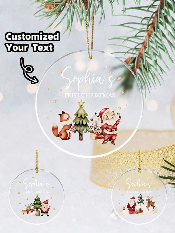 1-2 peças de enfeites de Natal personalizados, enfeites de Natal para pendurar na árvore de Natal, pingentes redondos transparentes de acrílico, padrões de Papai Noel, padrões de renas, padrões de árvores de Natal, texto personalizável, adequados para decoração externa, interna e de festas, transparentes, coloridos, aconchegantes, fofos, enfeites com cordões dourados, tornando-os presentes personalizados para família, amigos, colegas de classe, pais, mães, filhos e filhas, perfeitos para o Natal.