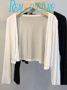 1 pieza Chaqueta tipo cárdigan suave y de color para mujer, chaqueta ligera y delgada, para usar en primavera/otoño con aire acondicionado, prenda exterior protectora contra el sol para vestidos