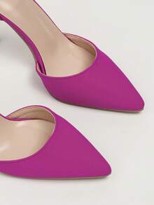 Giày nữ kiểu dáng tối giản châu Âu & Mỹ, thiết kế khoét rỗng, mũi nhọn, gót mỏng, sandal cao gót xỏ chân, giày cao gót nhọn. - Màu Hồng Tươi - Xem 4