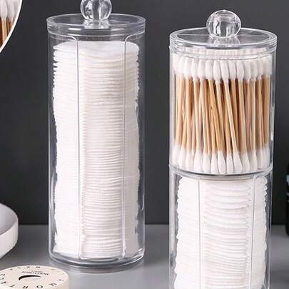 Estuche de doble capa redondo de limpieza 2 en 1, caja de almacenamiento de almohadillas desmaquilladoras, organizador de joyas y cosméticos de escritorio transparente, bolsa de maquillaje, artículo de viaje esencial