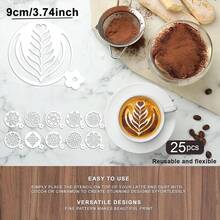 25pcs Coffee Latte Art Stencils, Round Handle Hollow Coffee Stencils, Leaf, Heart, Snowflake, Swan Shaped Reusable Painting Templates For Coffee Making, Beverage Decoration, Baking Decoration - White - View 2