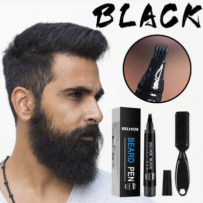 EELHOE black Beard Filler Pen Kit, Long-Lasting, Coverage, Natural Effect, Waterproof, Enhance charming, Shaping, for Men's Beard HairFilling