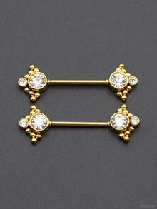 1 para dodaj radości swojemu życiu dzięki wtyczce ze stali nierdzewnej do piercingu sutków z okrągłym kryształem, 16G Pin 1.2x14mm Plugin Straight Barbell Piercing bez gwintu Pierścienie na sutki dla seksownych kobiet