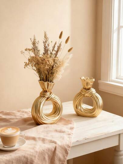 1pc Moderne Round Circle Knot Shaped Resin Flower Vase, Home Tabletop ation Vase Flowers Plants Cultivation, Home, Hotel, Restaurant Entrance Hydroponics, Can Be All Year Round. view 3