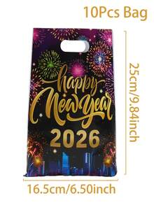 50个新年快乐礼品袋，彩色烟花图案礼品包装袋，新年派对回礼袋，2026新年装饰，新年小礼品袋，新年购物袋，新年厨房包装用品，新年家居收纳袋，新年家居用品袋，新年房间装饰，派对回礼 - 新年煙火 - 查看 11
