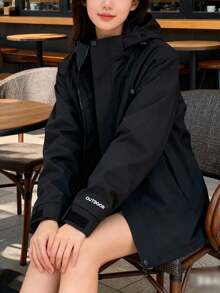 Women's Waterproof Windproof Hooded Windbreaker - Lightweight And Loose-Fitting Jacket With Pockets, Suitable For Everyday And Outdoor Wear. - 黑色 - 查看 4