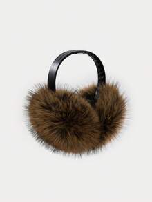 1 قطعة سماعات أذن من الفرو الاصطناعي للنساء، بنسيج جلد PU، دافئة وأنيقة، مناسبة للتزلج والارتداء الخارجي