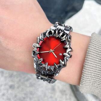 1 Piece Men's Stainless Steel Quartz Movement Date Display Bar Pointer Watch With Special Claw Shape Multi-Functional Suitable For Daily Decoration HT9176