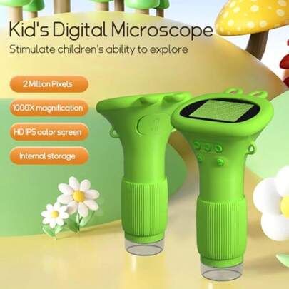 Kids Microscope Pocket Microscope -1000X Portable Microscope For Kid | Photo And Video Mini Microscopes | 2'' Digital Little Scientist Microscopes For 3-10 Age Years Old Boys Girls Toys Gifts