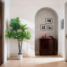 Hodeffior Ficus lyrata artificiel de 150 cm, 180 cm ou 210 cm avec pot – Grand ficus lyrata artificiel réaliste pour une utilisation intérieure et extérieure : maison, bureau, salle de bain, chambre, couloir, décoration de table basse - Vert - 150 cm - Voir 7