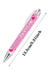 5支粉色情人节圆珠笔，包含蛋糕、爱心、信封等节日元素，高品质按压式笔，新颖的婚礼季派对笔，情人节婚礼派对礼物