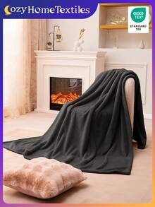 1pc Flannel Blanket - Soft Rustic Throw Blanket, Stripes, Luxury Style, Easy Care, Lightweight, And Versatile Throw Blanket, Multiple Available, Suitable For All Seasons, Throw For Multi-Purpose, Sofa Bed Blanket, Holiday Party Decoration, Machine Washable, Bed Blankets & Towel Blankets, 280GSM, Oeko-Tex, Black Blanket